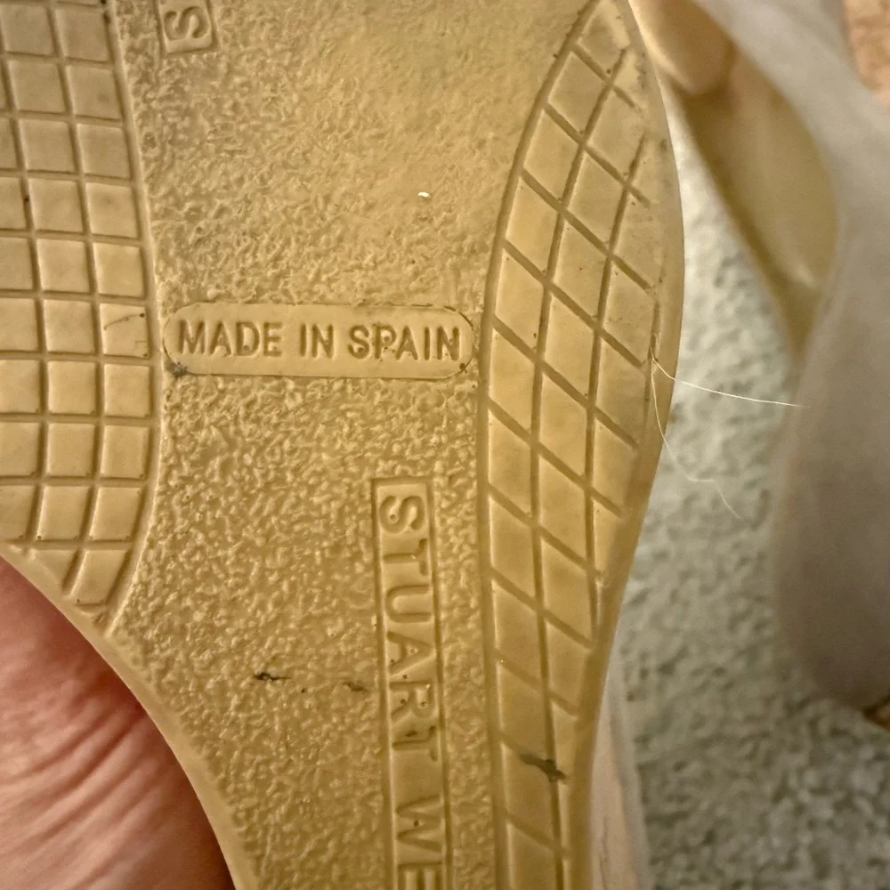 Stuart Weitzman Taupe Suede Cork Wedge Pumps - Picture 4 of 6